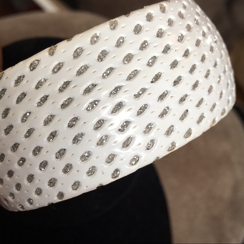 White Chunky Fabric Bangle w silver glitter